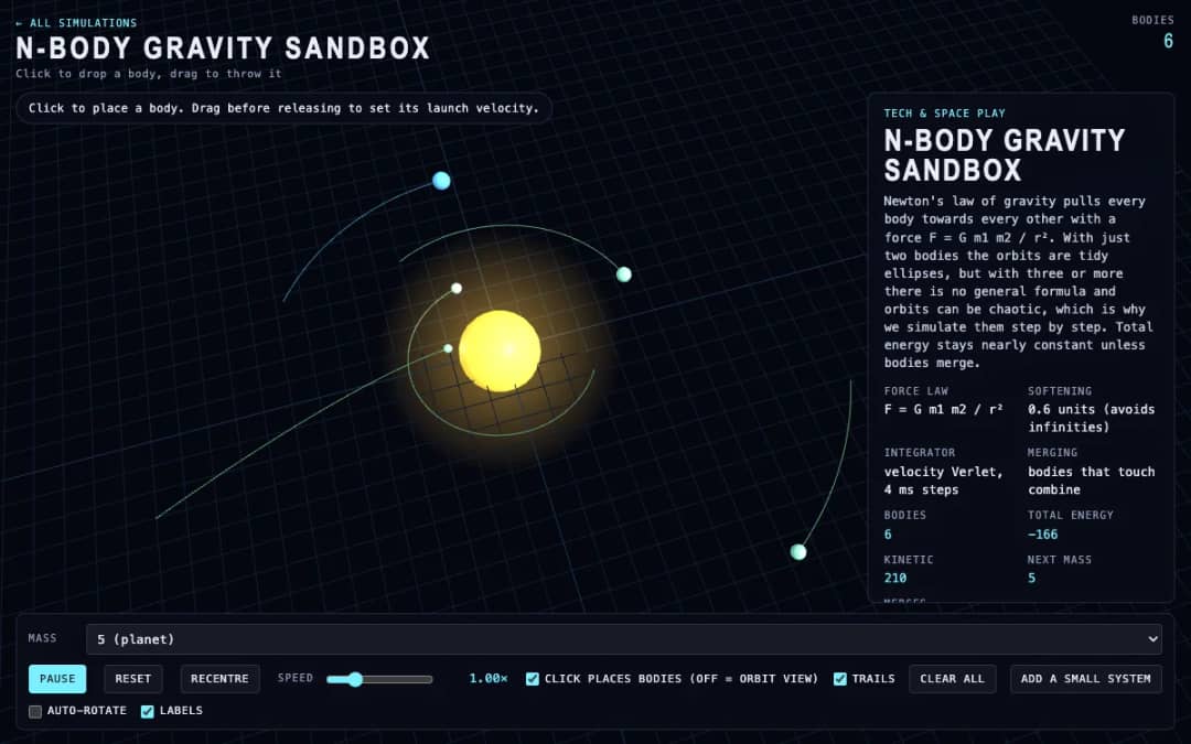 پیش‌نمایش N-Body Gravity Sandbox