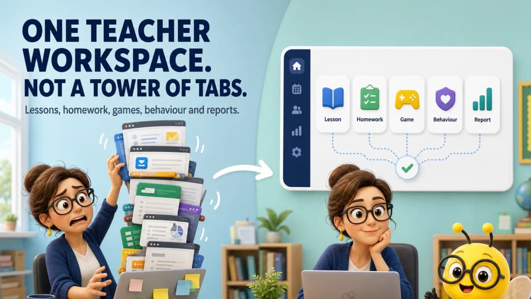 Teacher replacing a pile of classroom app tabs with one connected workspace