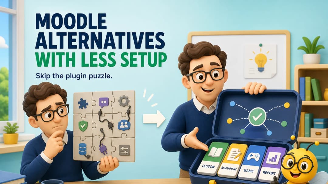 Teacher choosing a ready-to-use platform instead of assembling many software plugins
