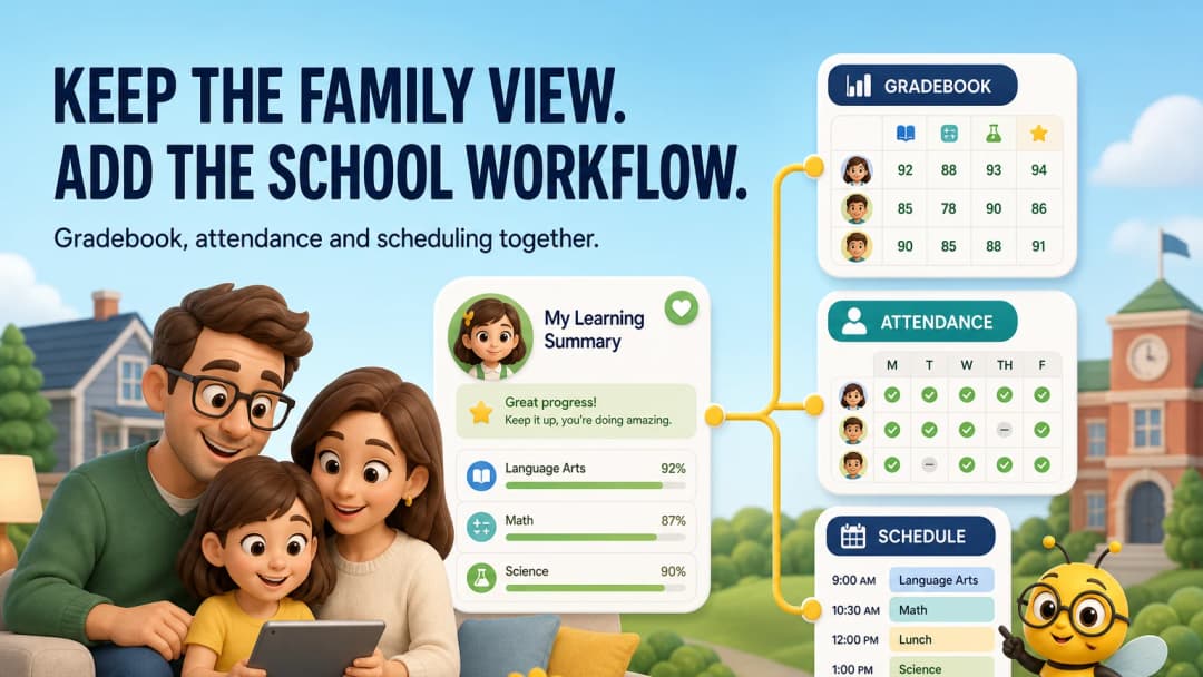 Student portfolio connected to gradebook, attendance and school calendar