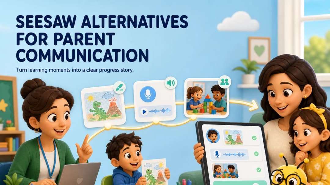 Family viewing student progress connected to lessons and classroom evidence