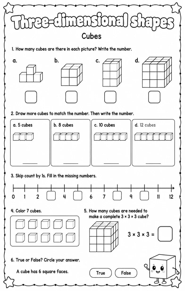 Cubes — free printable Grade 2 Math worksheet