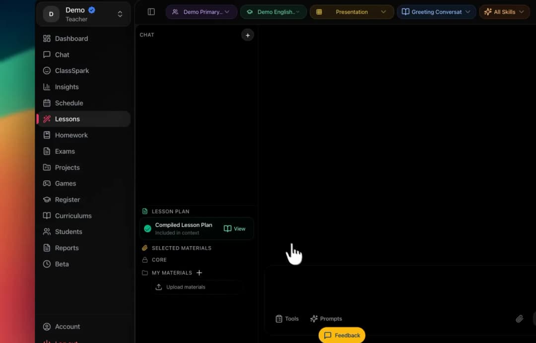 Real KiwiBee screen with role navigation, a daily schedule, and connected school work.