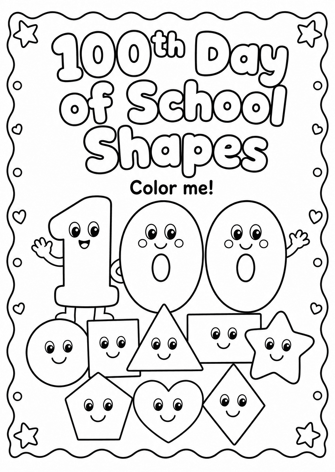 100th Day of School Shapes Coloring Page
