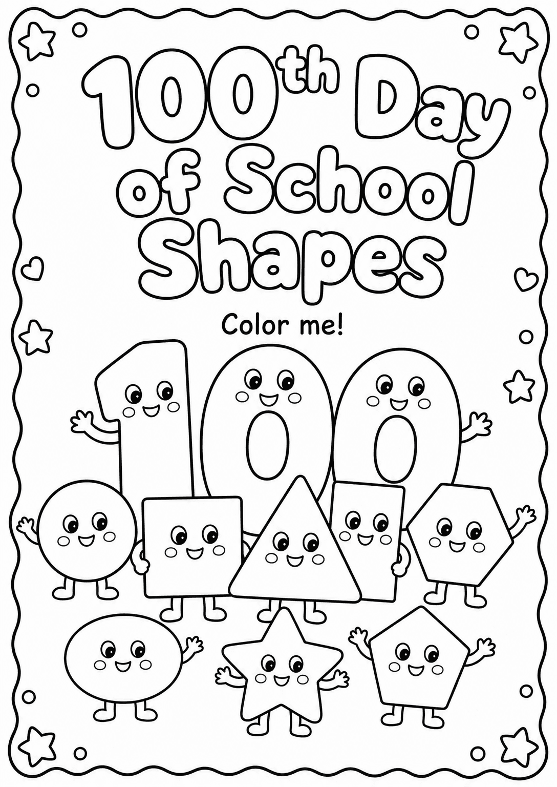 100th Day of School Shapes Coloring Page