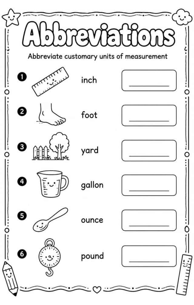 Abbreviate customary units of measurement