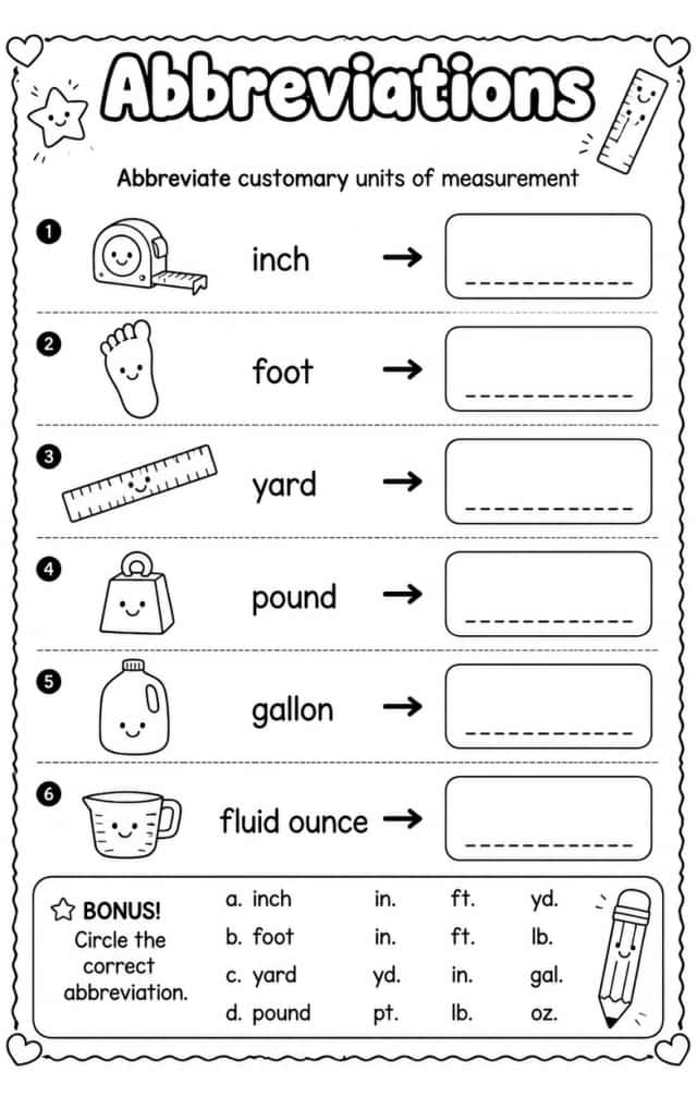 Abbreviate customary units of measurement