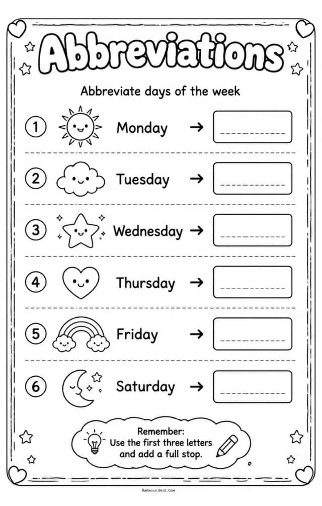 Abbreviate days of the week