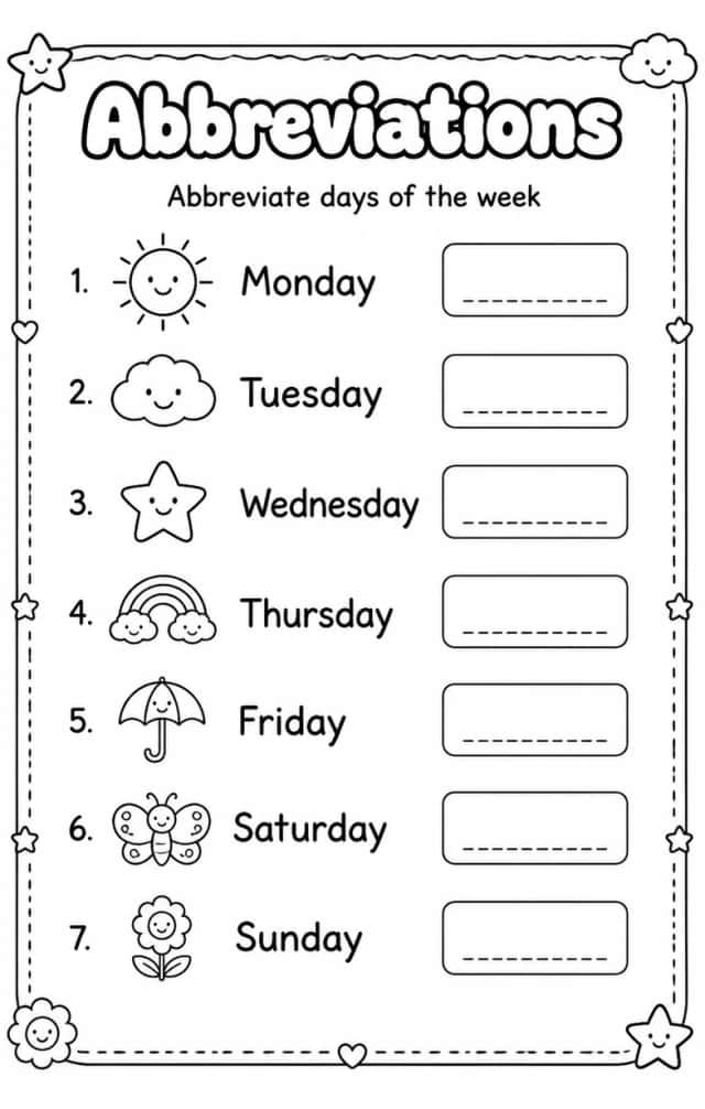 Abbreviate days of the week
