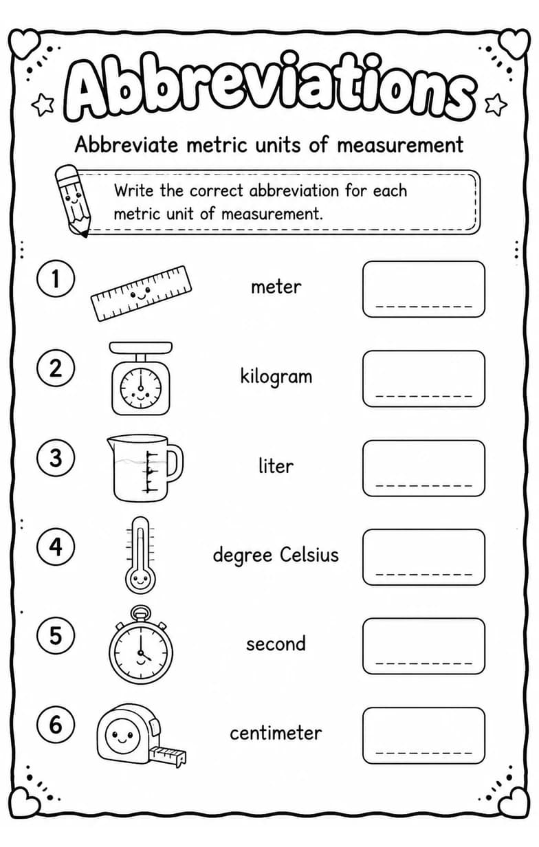 Abbreviate metric units of measurement — free printable Grammar and mechanics English worksheet