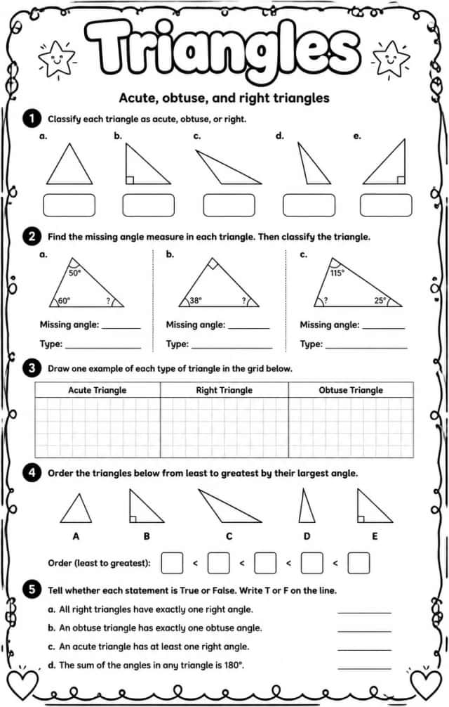 Acute, obtuse, and right triangles