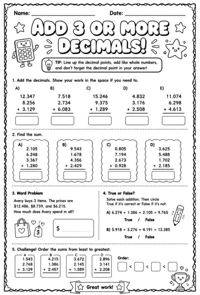 Add 3 or more decimals