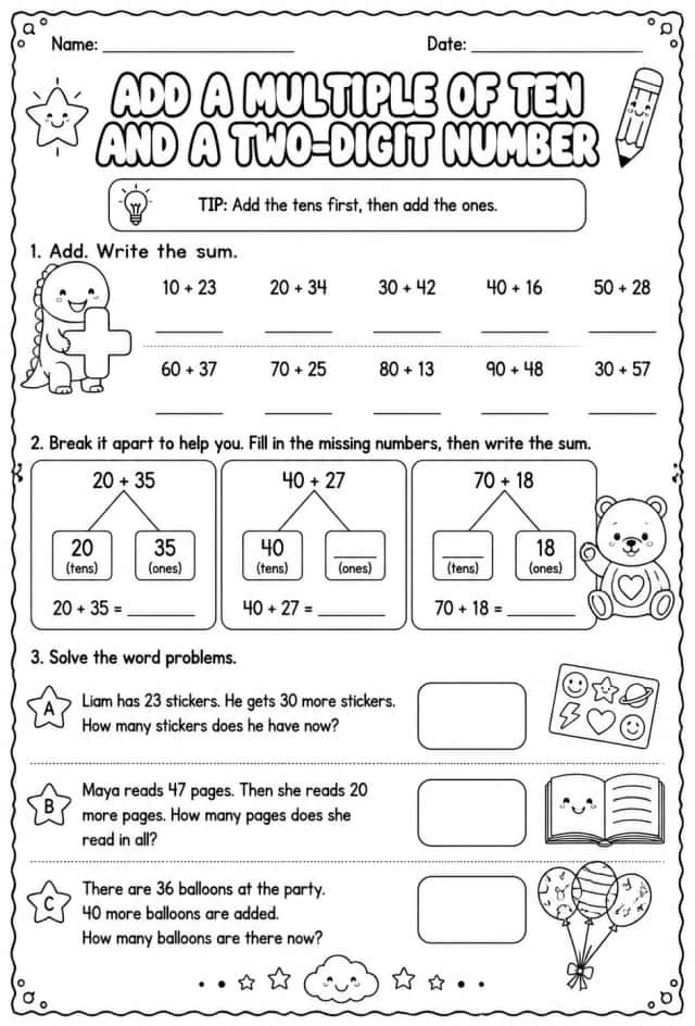 Add a multiple of ten and a two-digit number