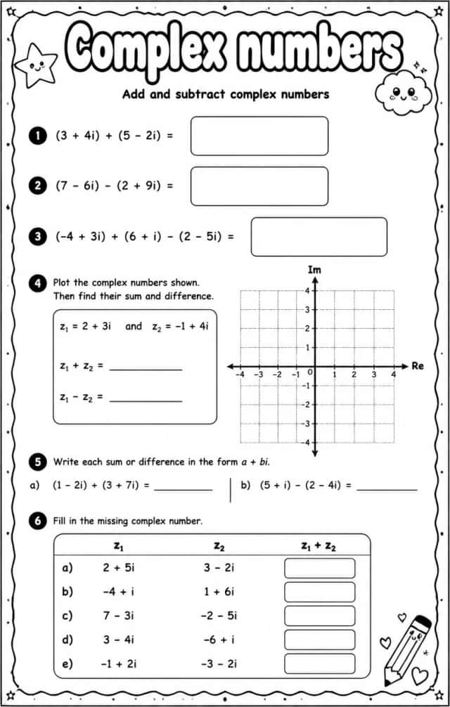 Add and subtract complex numbers