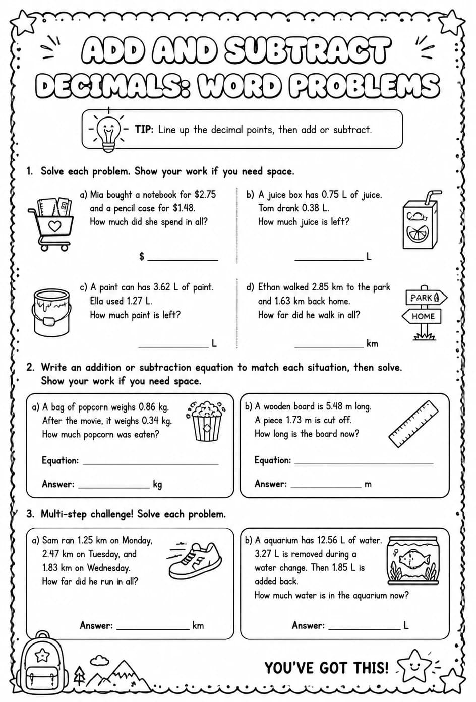Add and subtract decimals: word problems