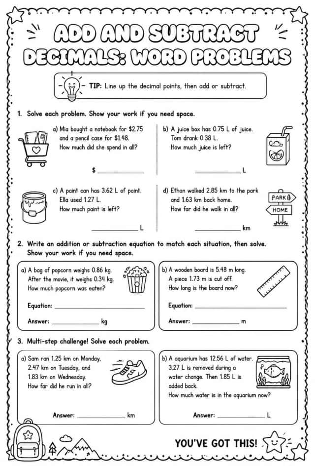 Add and subtract decimals: word problems