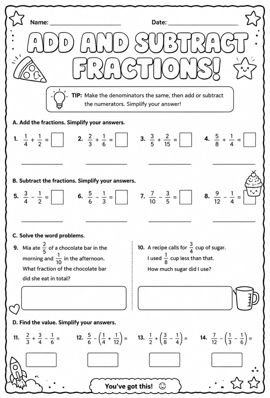 Add and subtract fractions