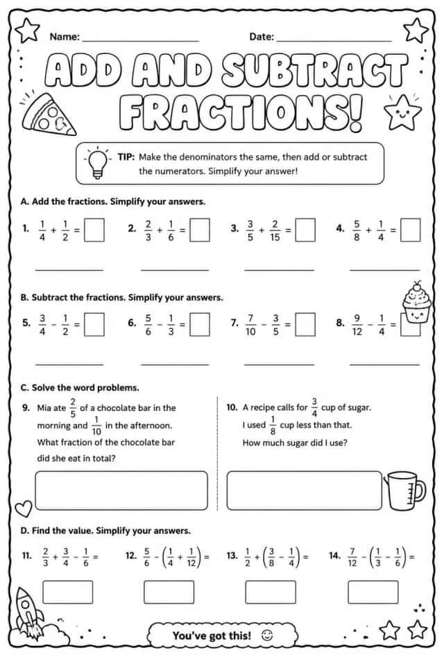 Add and subtract fractions