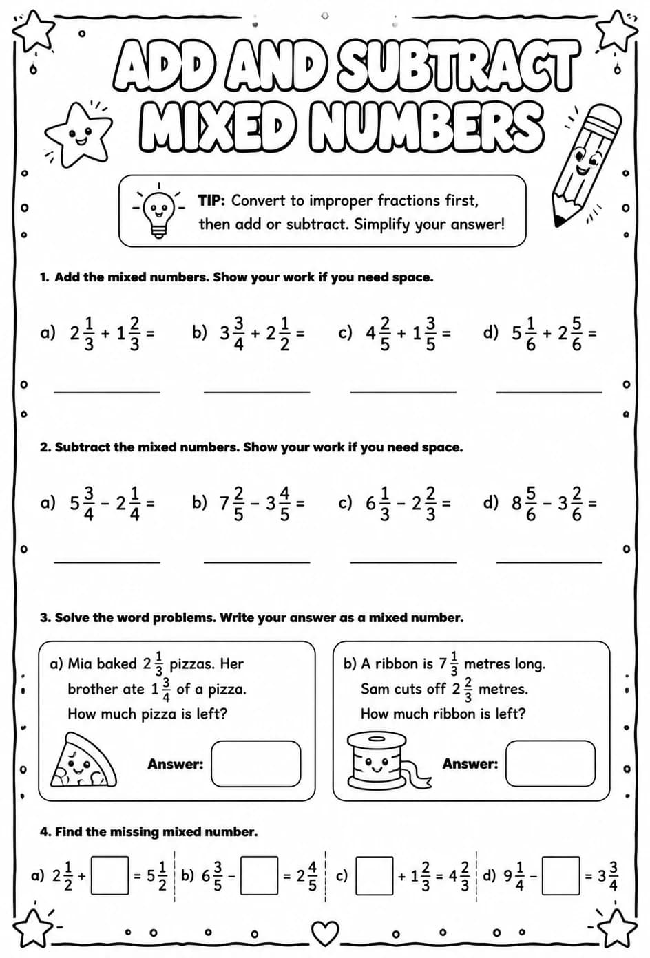 Add and subtract mixed numbers