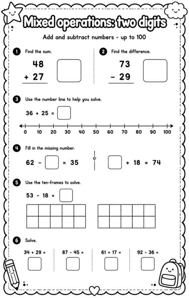 Add and subtract numbers - up to 100