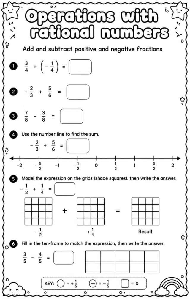 Add and subtract positive and negative fractions