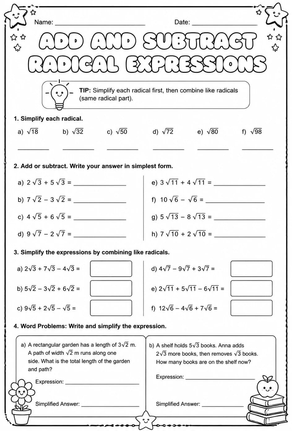 Add and subtract radical expressions