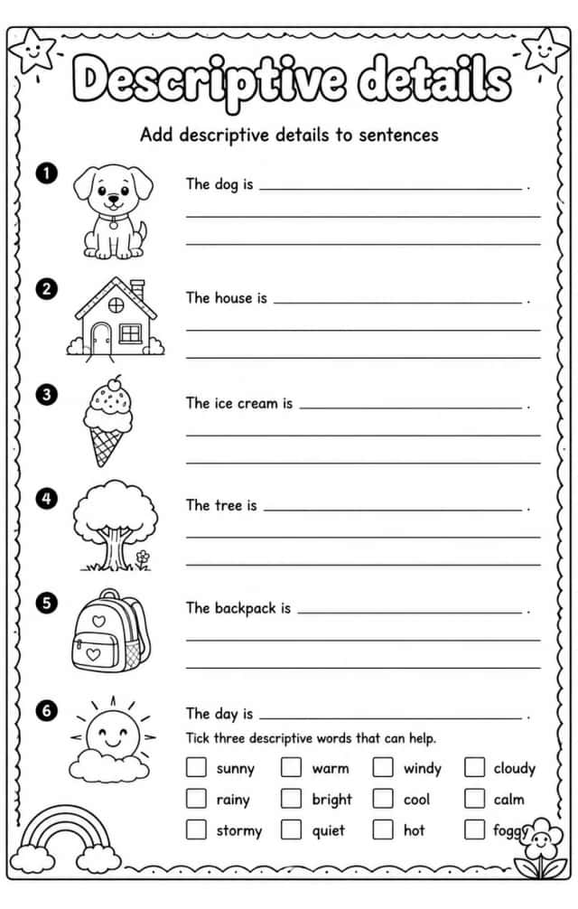 Add descriptive details to sentences
