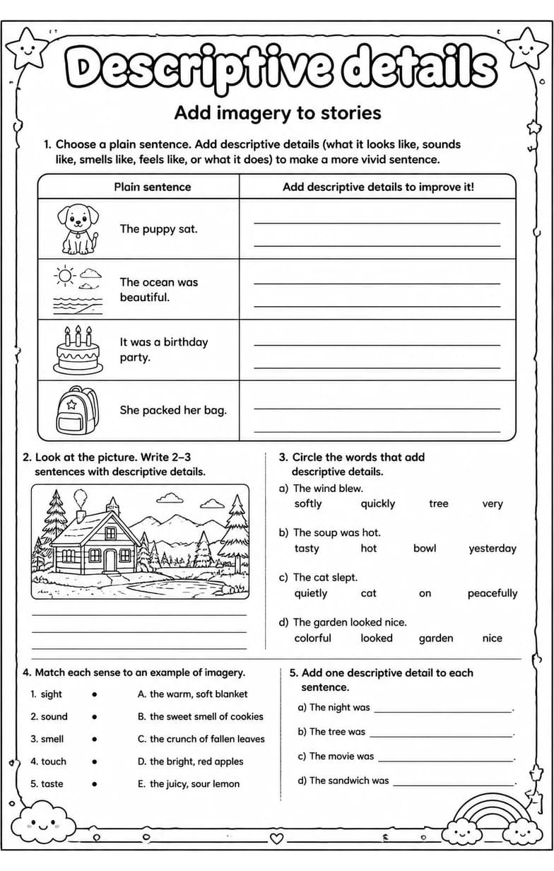 Add imagery to stories — free printable Grade 4 English & Reading worksheet