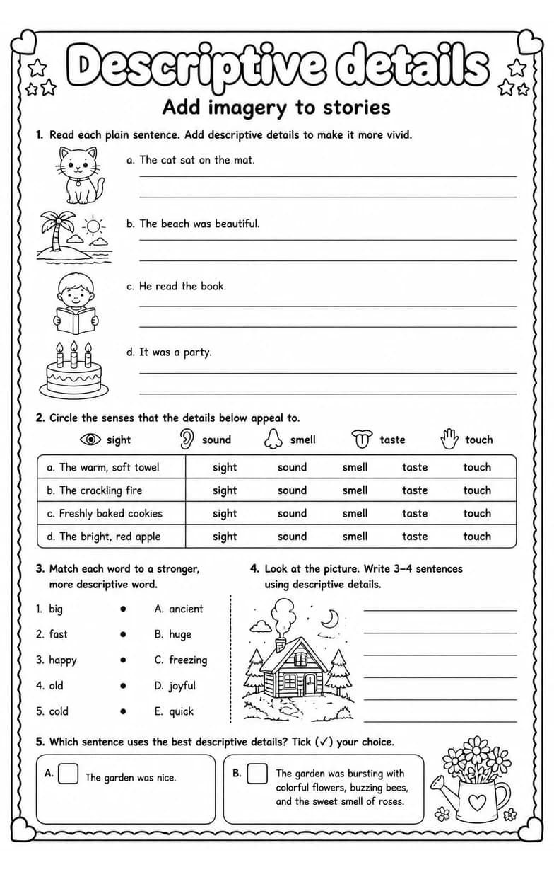 Add imagery to stories — free printable Grade 5 English & Reading worksheet
