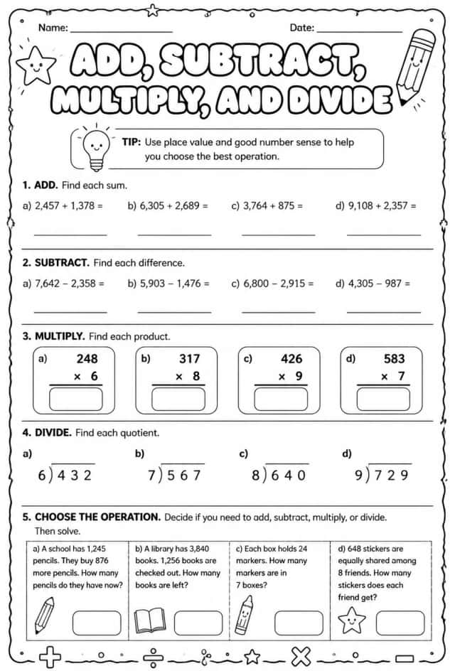 Add, subtract, multiply, and divide