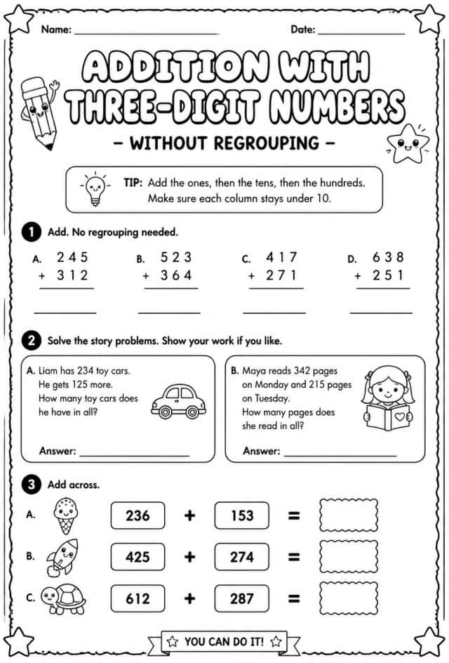 Addition with three-digit numbers - without regrouping