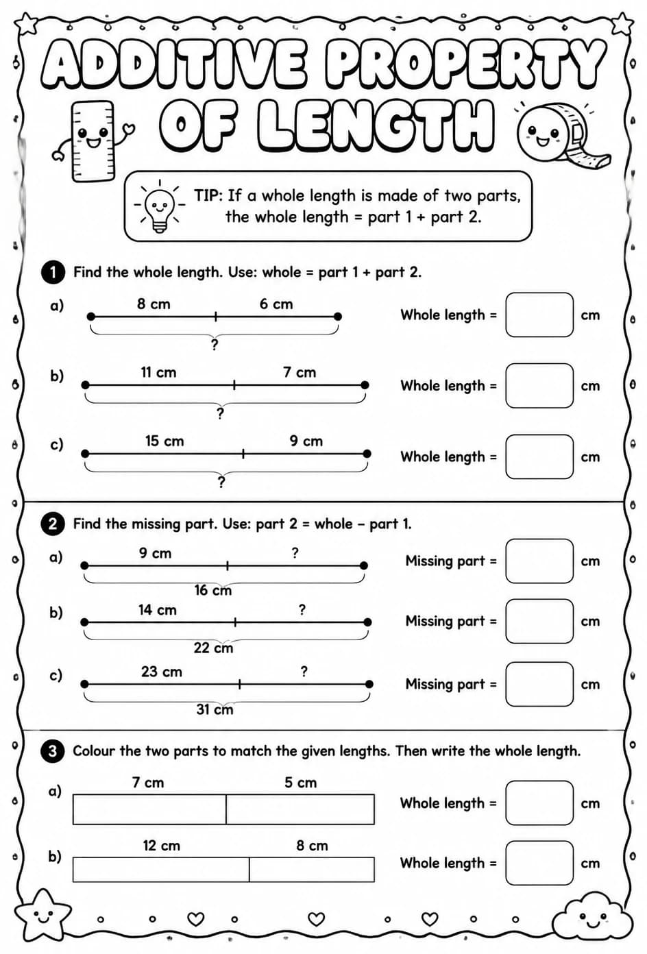 Additive property of length — free printable Geometry math worksheet