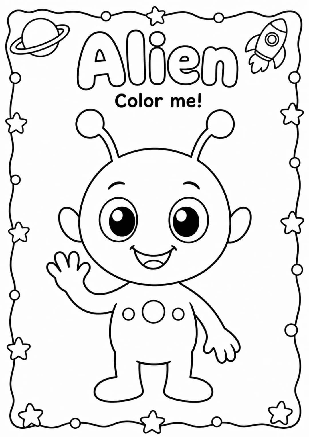 Alien Coloring Pages — free printable Kindergarten Art worksheet
