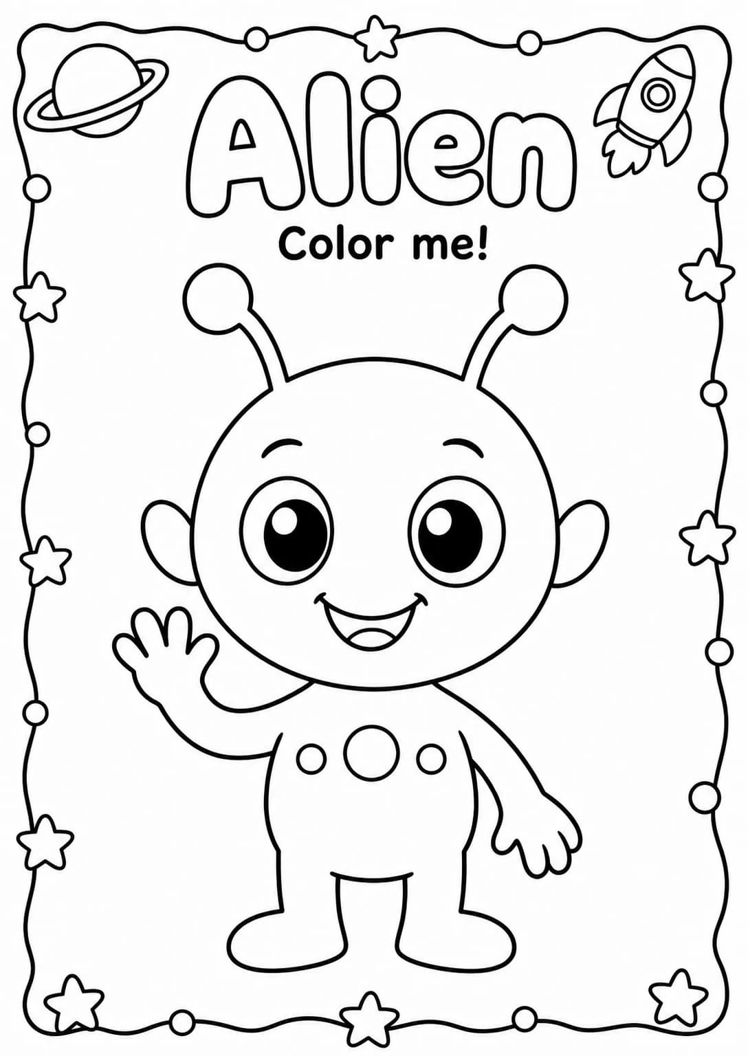 Alien Coloring Pages — free printable Kindergarten Art worksheet