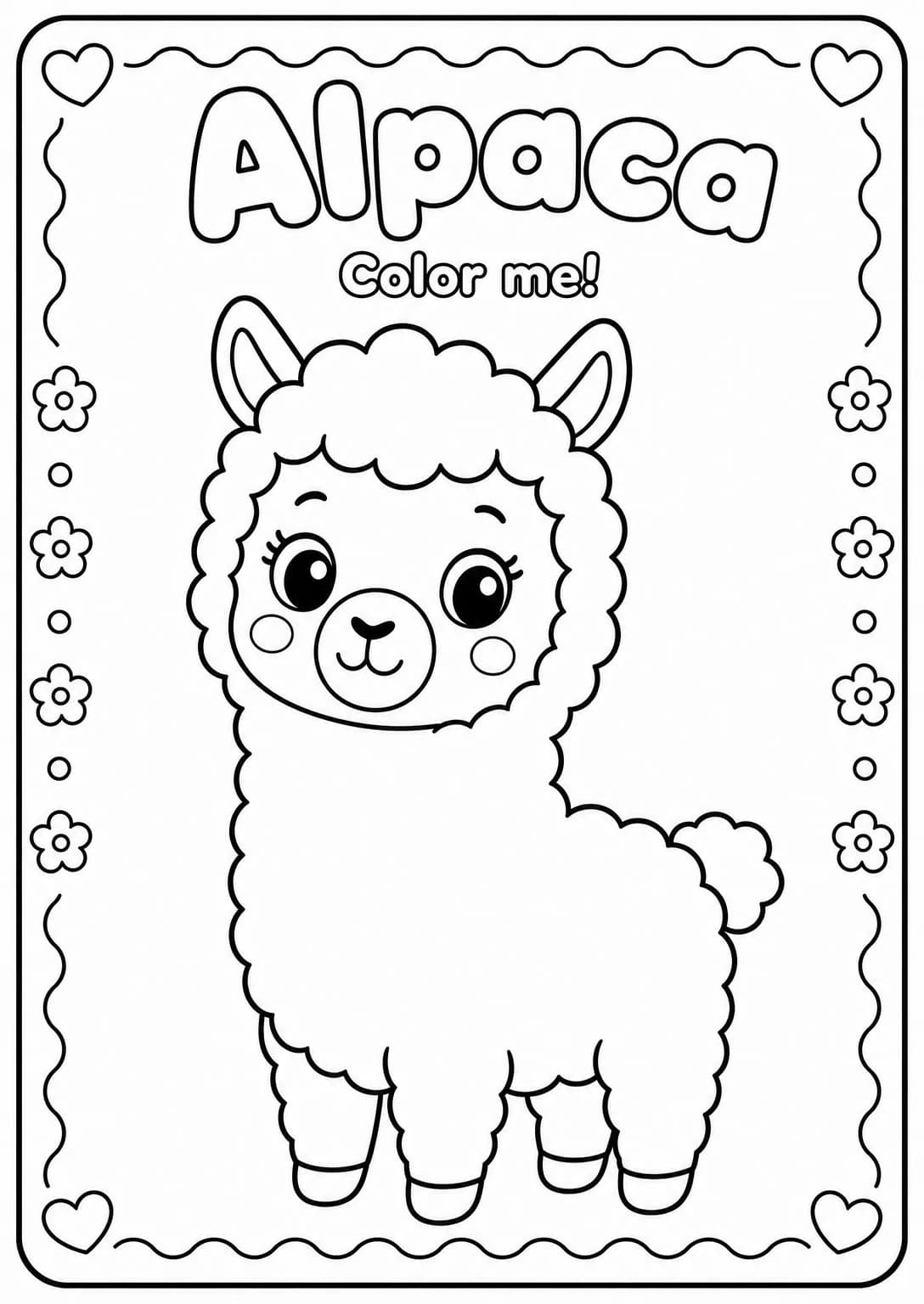 Alpaca Coloring Pages — free printable Kindergarten Art worksheet