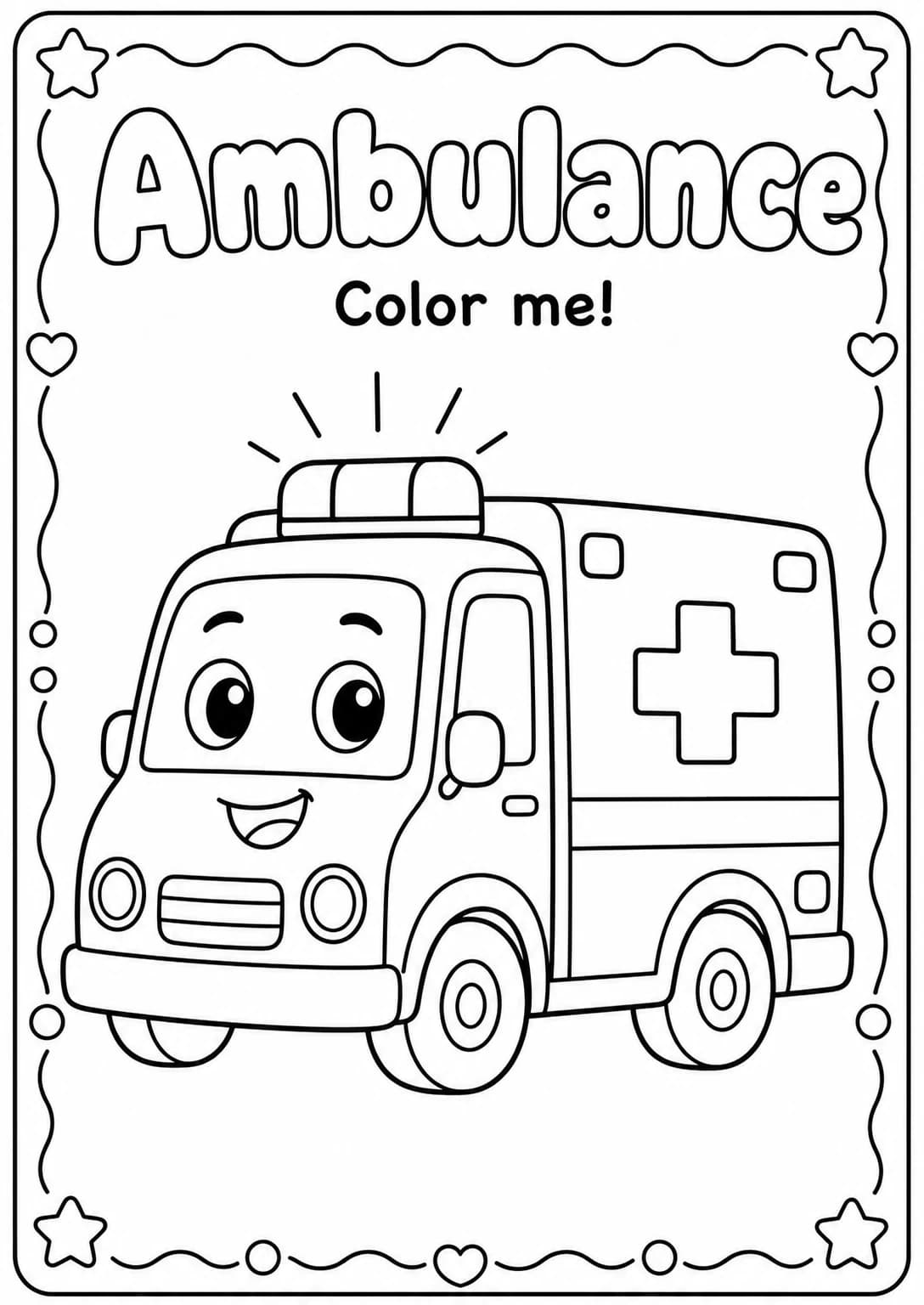 Ambulance Coloring Pages — free printable Kindergarten Art worksheet