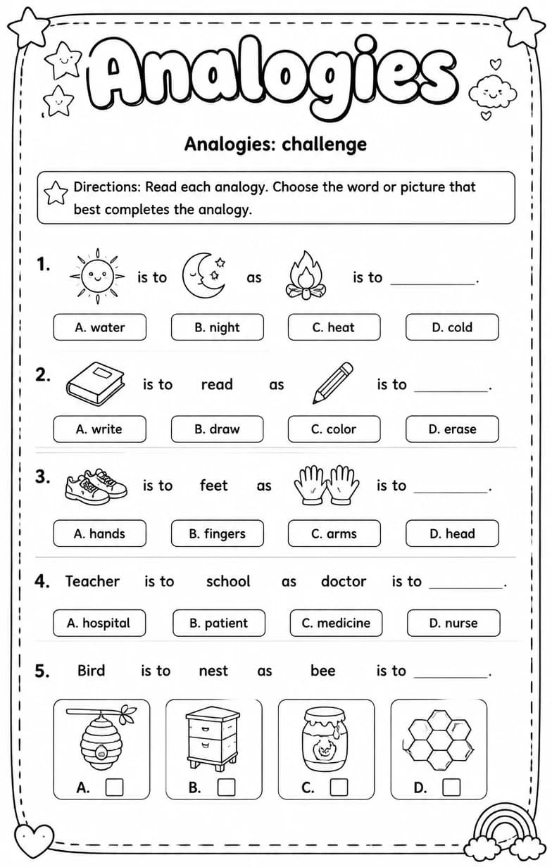 Analogies: challenge — free printable Vocabulary English worksheet