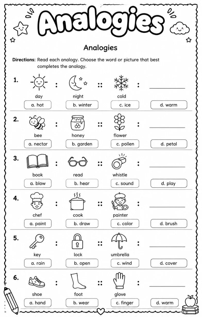 Analogies — free printable Vocabulary English worksheet