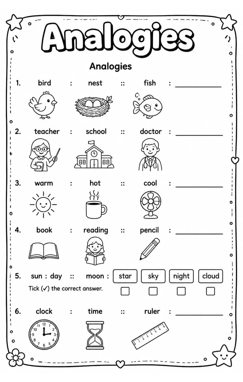 Analogies — free printable Grade 5 English & Reading worksheet