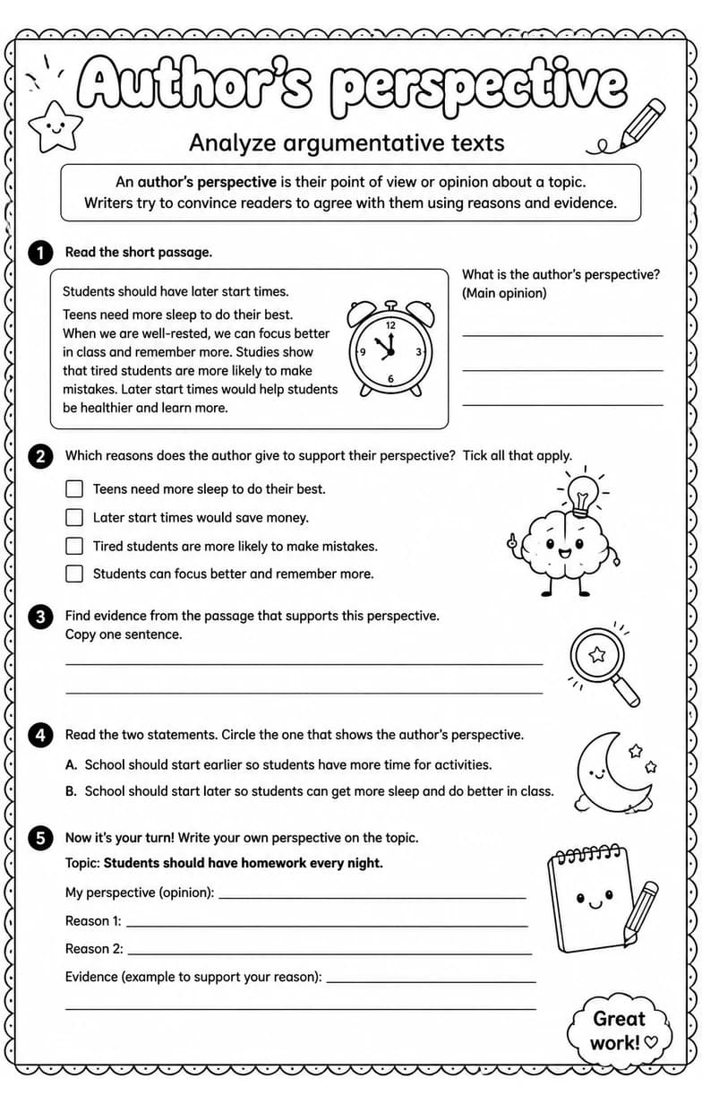 Analyze argumentative texts — free printable Grade 4 English & Reading worksheet
