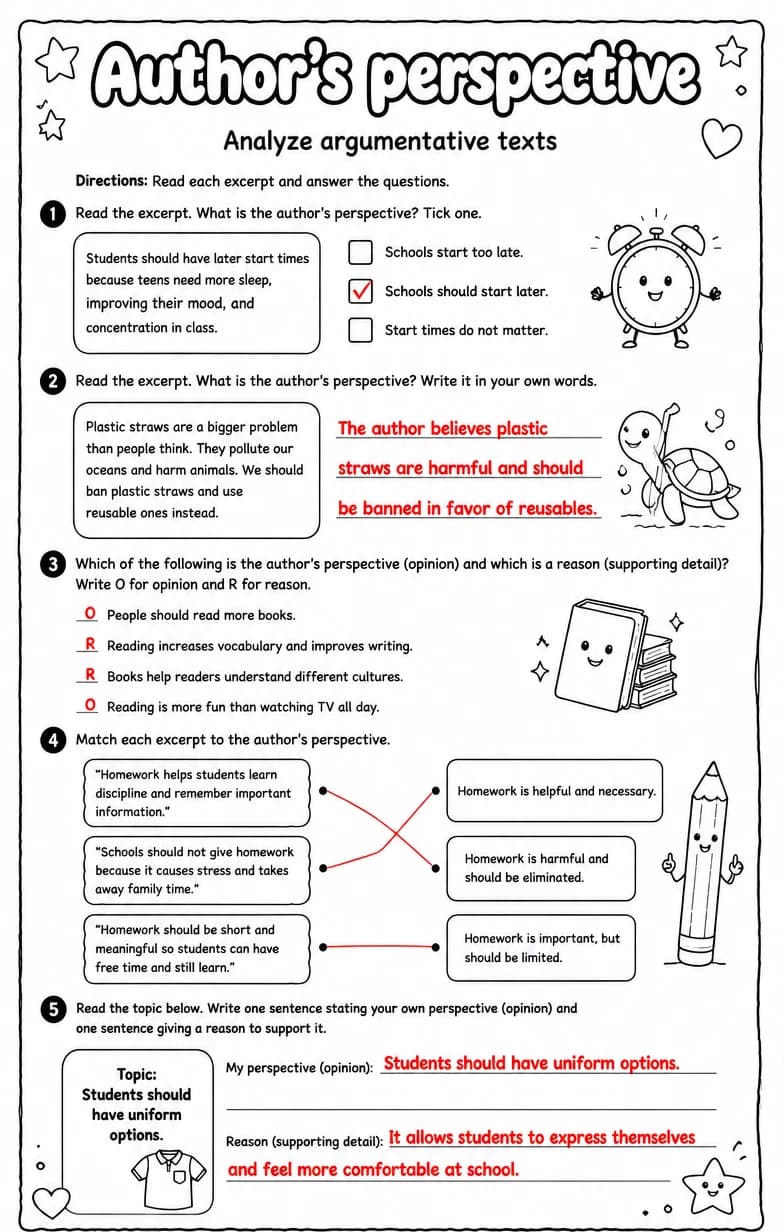 Answer key for Analyze argumentative texts — free printable English & Reading worksheet