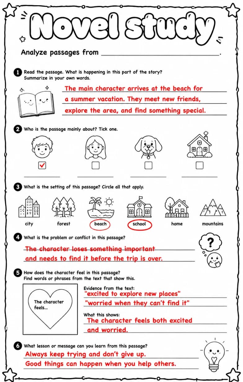 Answer key for Analyze passages from — free printable English & Reading worksheet