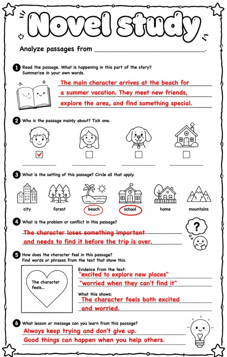 Answer key for Analyze passages from — free printable English & Reading worksheet