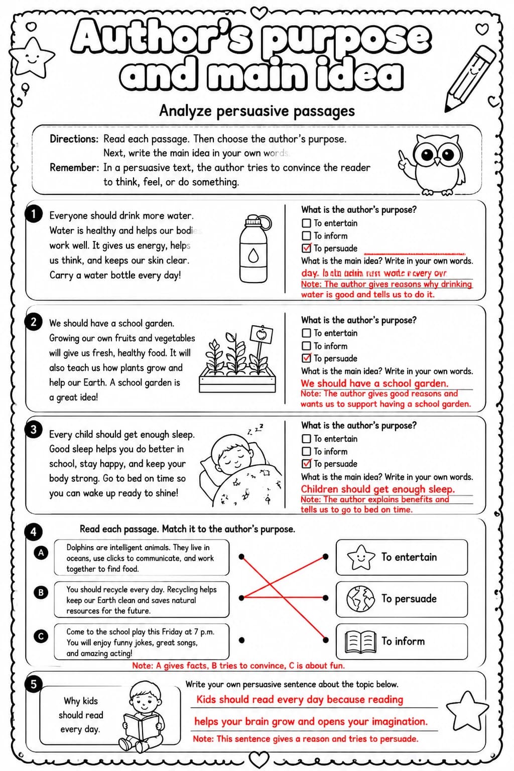 Answer key for Analyze persuasive passages — free printable English & Reading worksheet