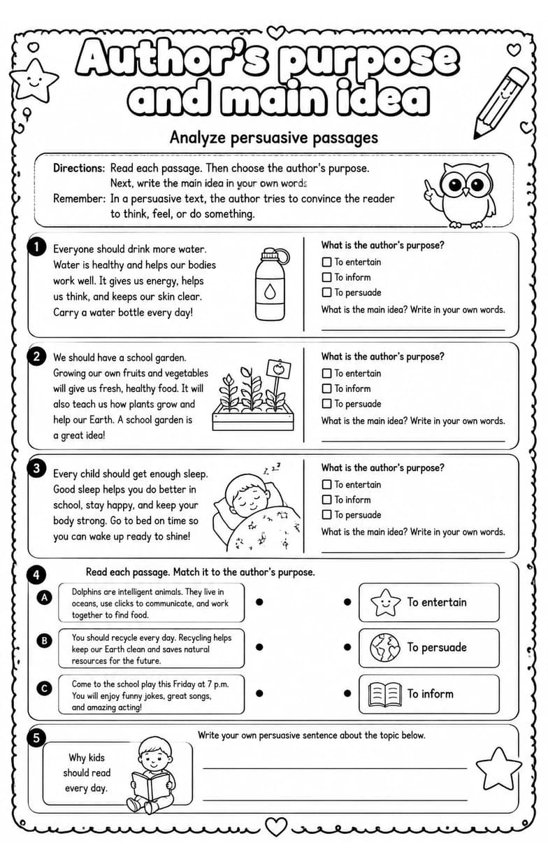 Analyze persuasive passages — free printable Grade 2 English & Reading worksheet