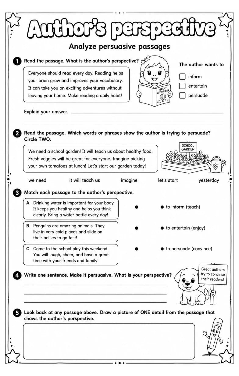 Analyze persuasive passages — free printable Grade 3 English & Reading worksheet