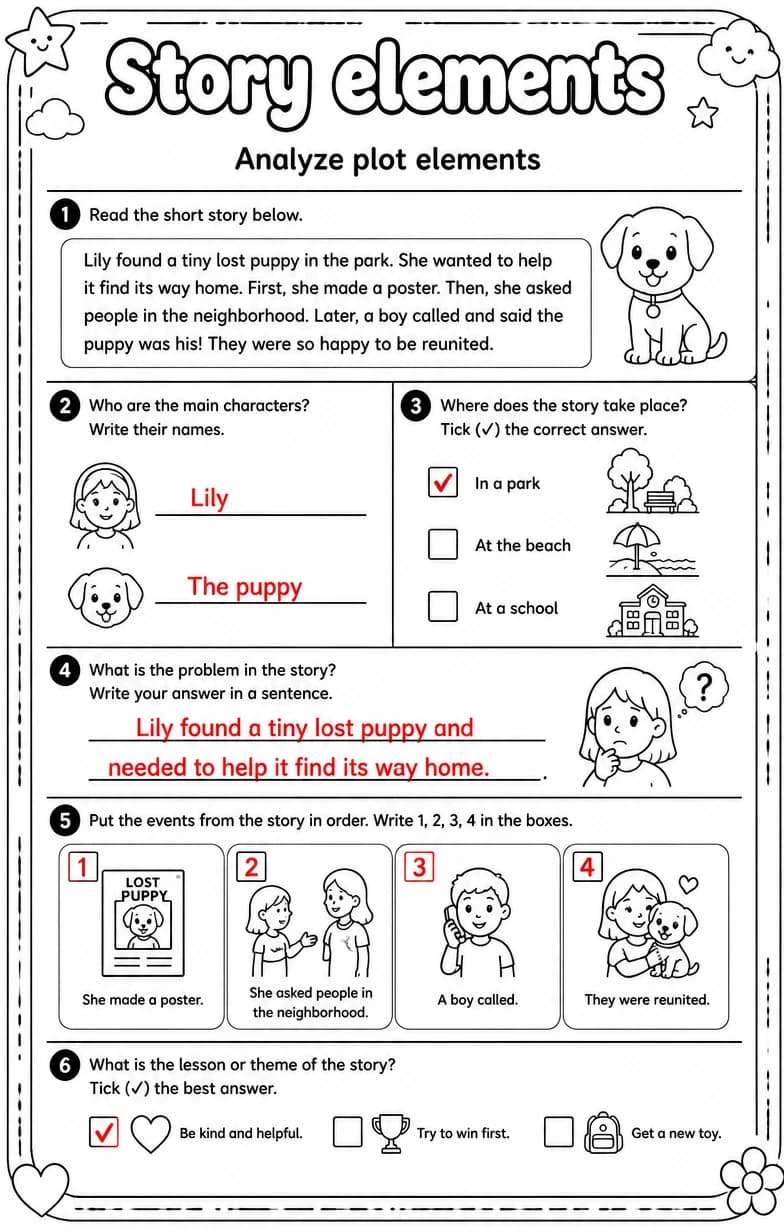 Answer key for Analyze plot elements — free printable English & Reading worksheet