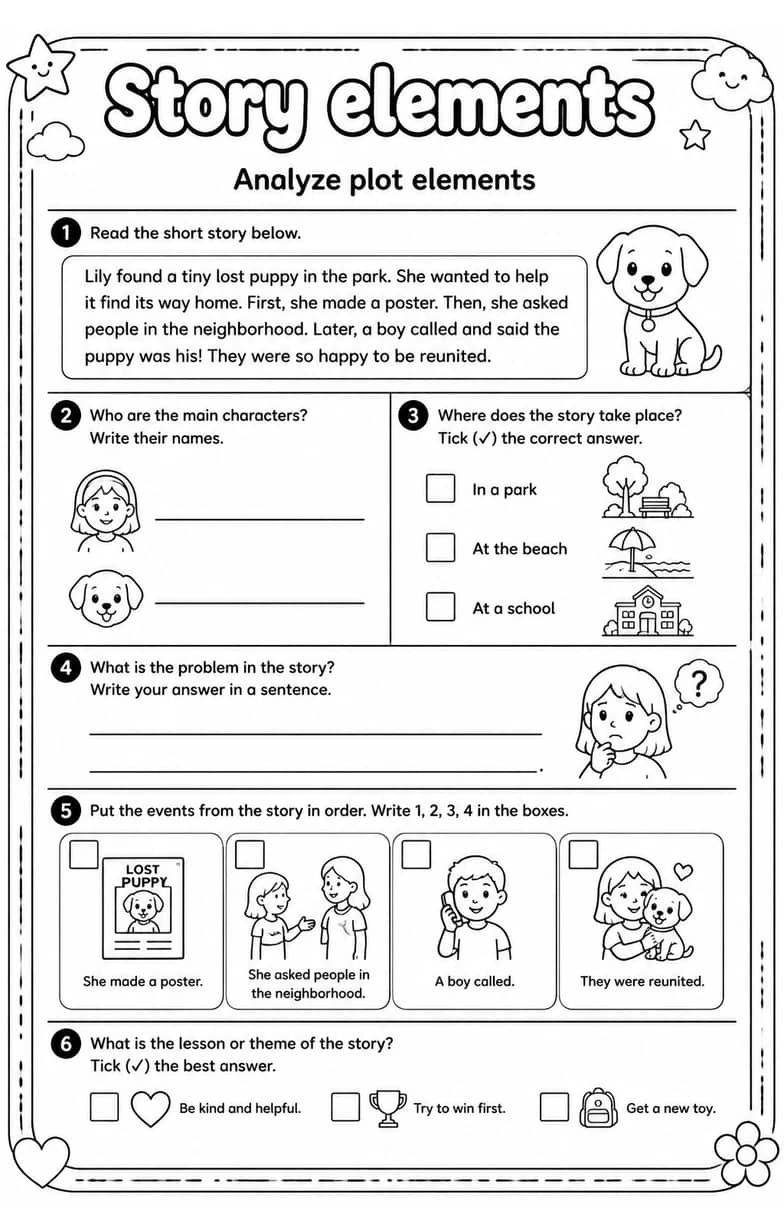 Analyze plot elements — free printable Reading strategies English worksheet