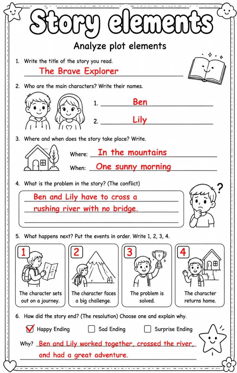 Answer key for Analyze plot elements — free printable English & Reading worksheet