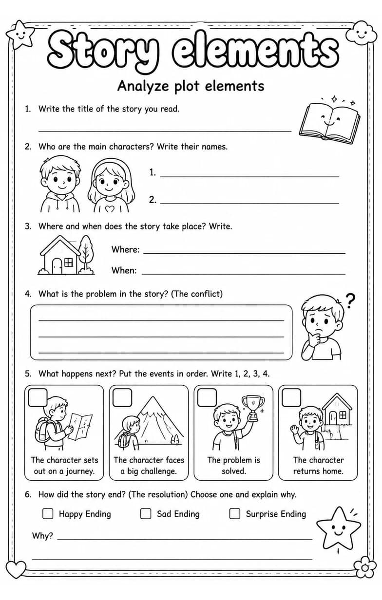 Analyze plot elements — free printable Reading strategies English worksheet